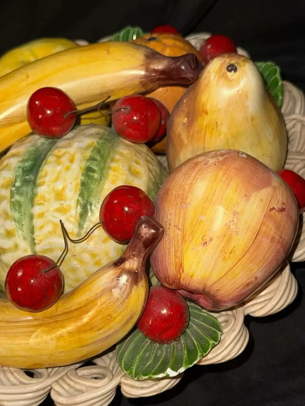 Vintage Ceramiche di Bassano Italian Majolica Hand-Painted Ceramic Fruit Basket